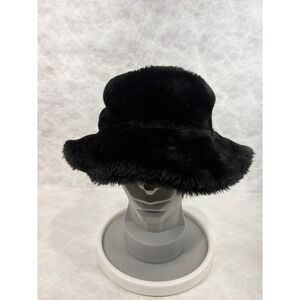 Turtle Fur‎ Vermont Collection Black Faux Fur Bucket Hat Winter Fleece Lined USA